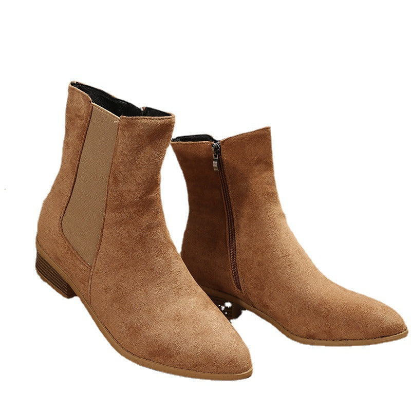 Women's Shoes Mid-calf Suede Pointed-toe Side Zip Chunky Heel Ankle Boots LadyShow.Store