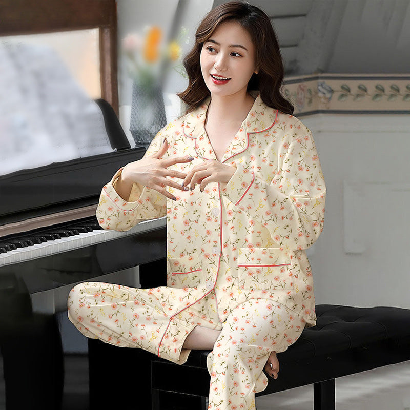 Elegant Women's Autumn And Winter Cotton-like Long Pajamas Two-piece Set Best YouTube Store
