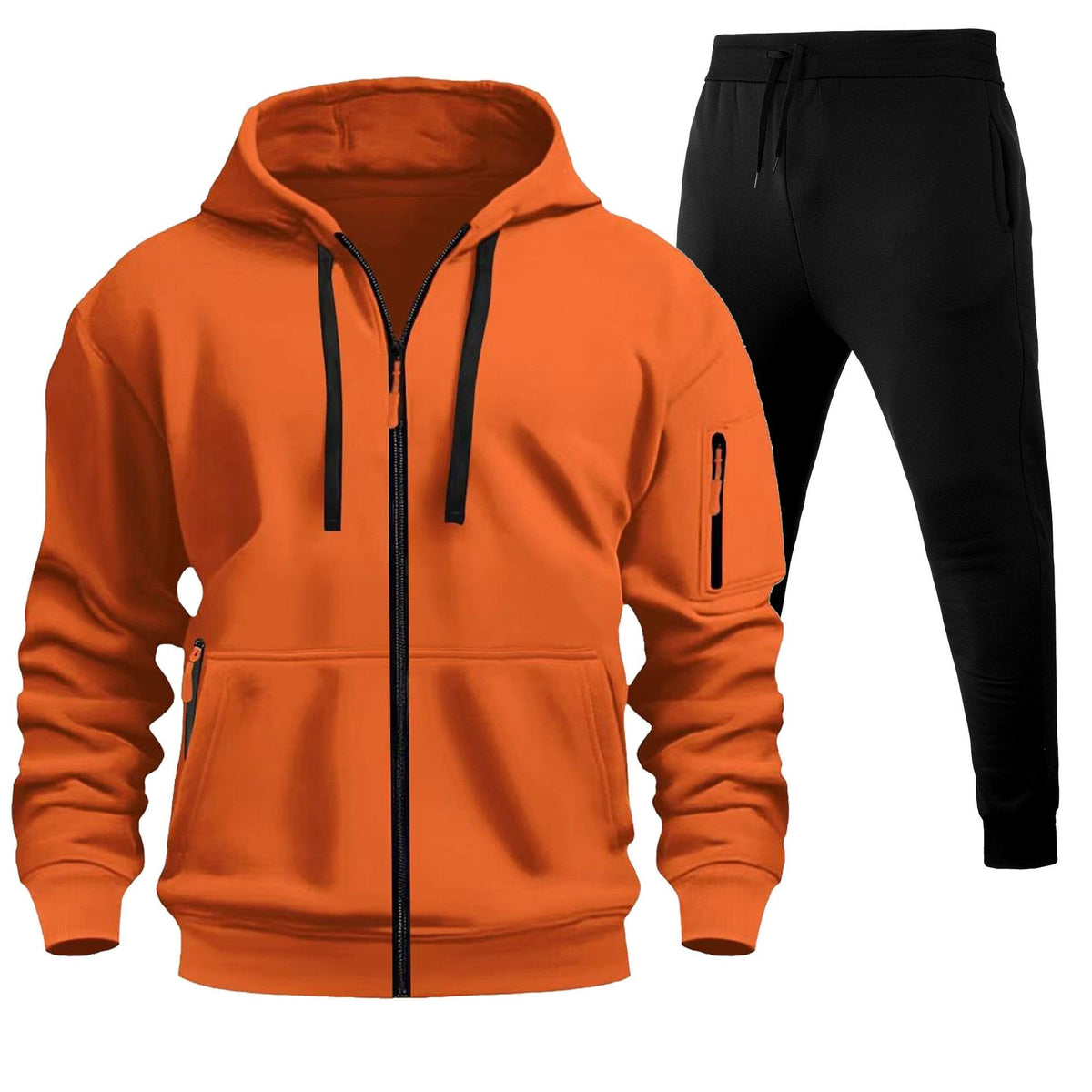 Men's Sports Hoodie Zip-up Multi-pocket Casual Hoodie Set LadyShow.Store