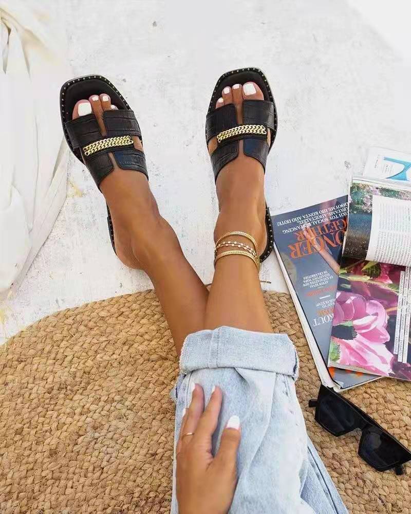 Beach Casual Flat Heel Chain One-line Women's Sandals LadyShow.Store