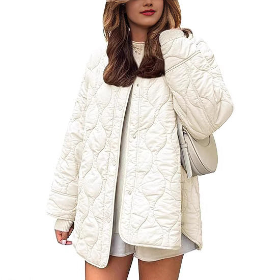 European And American Style Chic String Decoration Simple Solid Color Round Neck Loose Cotton Coat LadyShow.Store
