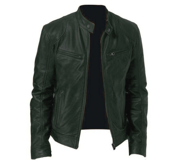 Gentleman's Warm Zipper Cardigan Pocket Decorated Pu Leather Coat LadyShow.Store
