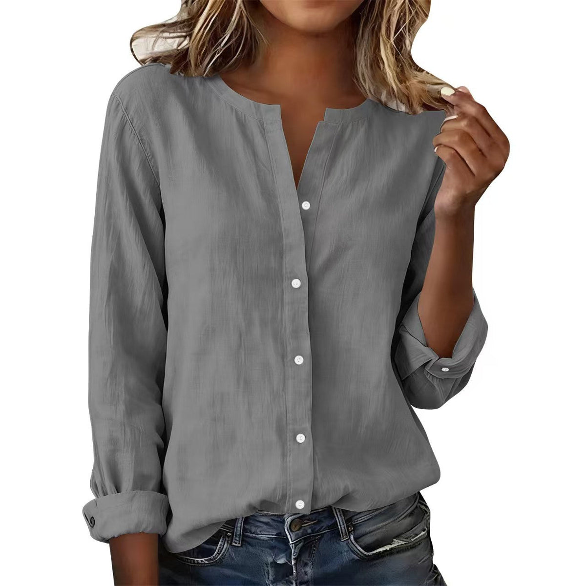 2026 European And American  Independent Site Bamboo Cotton Plus-Size Casual Stand-Collar Women's Shirt NorixaFashion.com