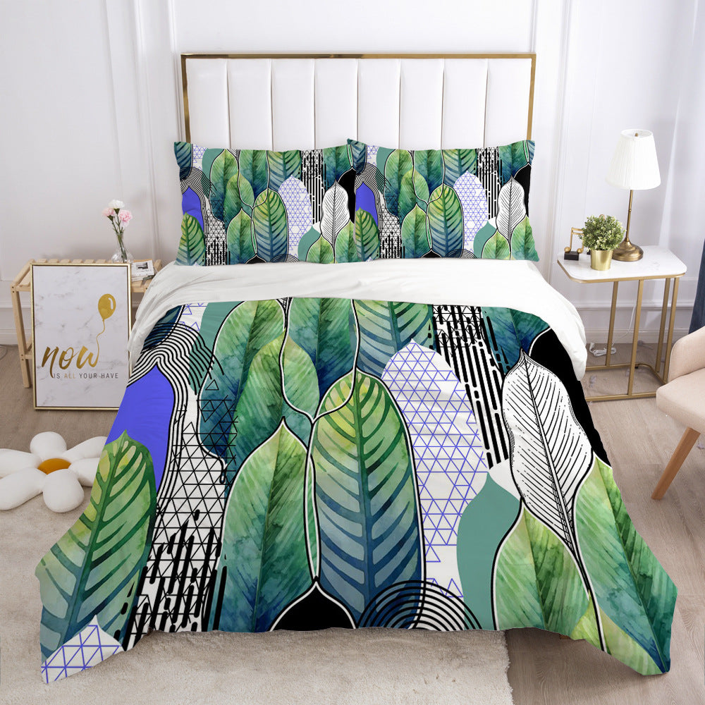 Nordic Spring Bedding Set Green Leaf Quilt Cover CJD2
