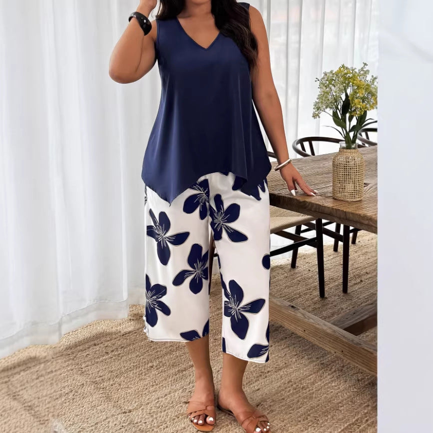Women's Casual Elegant Printed Cropped Pants Set LadyShow.Store