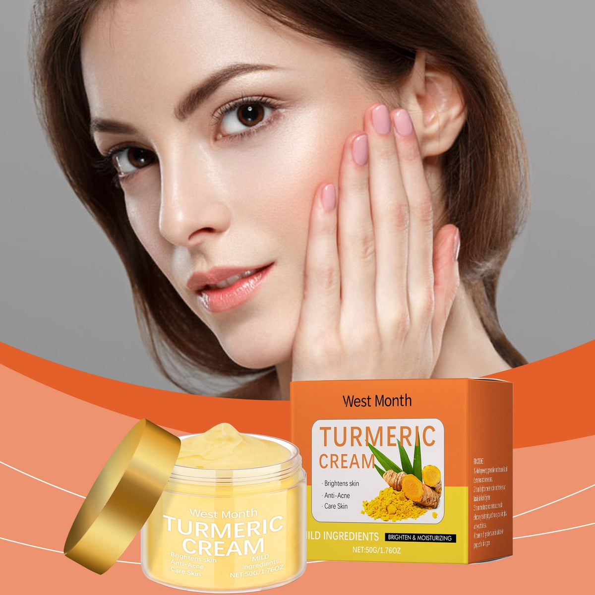 Turmeric Moisturizing Cream Brightens Skin, Fights Acne, Nourishes And Hydrates, Suitable For All Skin Types. Tri Light Beauty