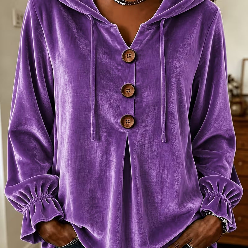 Annuo  2026 Women Casual Button Drawstring Hoodie, European American Style Long Sleeve Top NorixaFashion.com