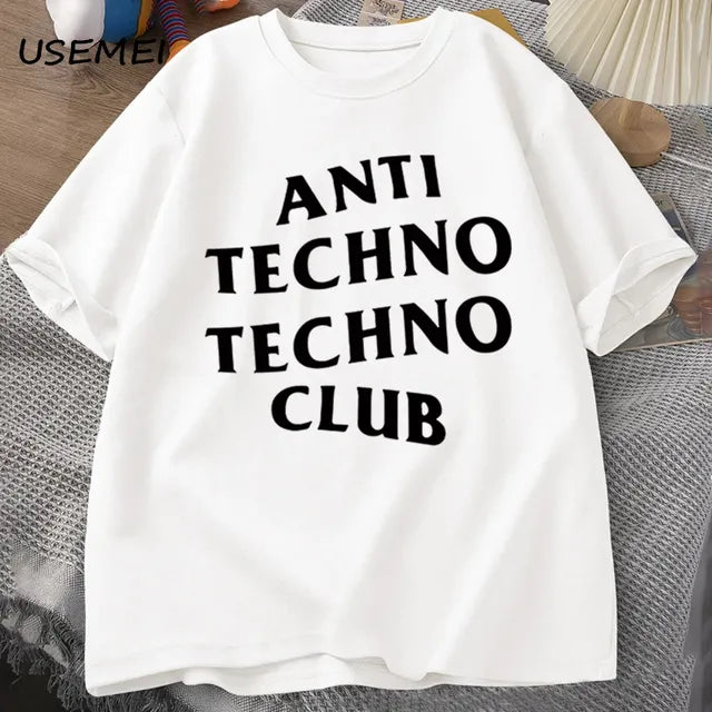 Funny Anti Techno Club Graphic Oversized T-Shirt Pi-Mart
