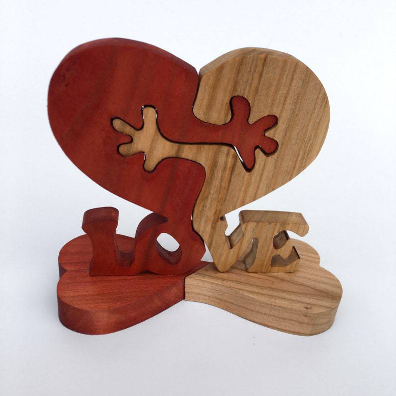 Valentines Day Gift Wooden Heart Love Desktop Ornament Wooden Decoration LadyShow.Store