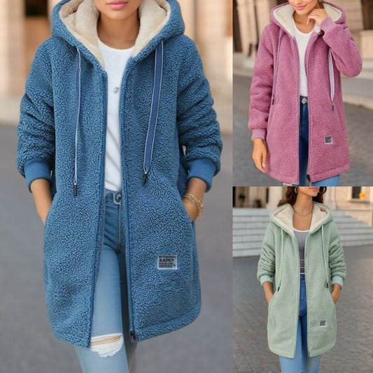 Women's Winter Fleece Hooded Jacket - Thick Korean Casual Zip-Up Sweatshirt with Pockets (M-3XL)