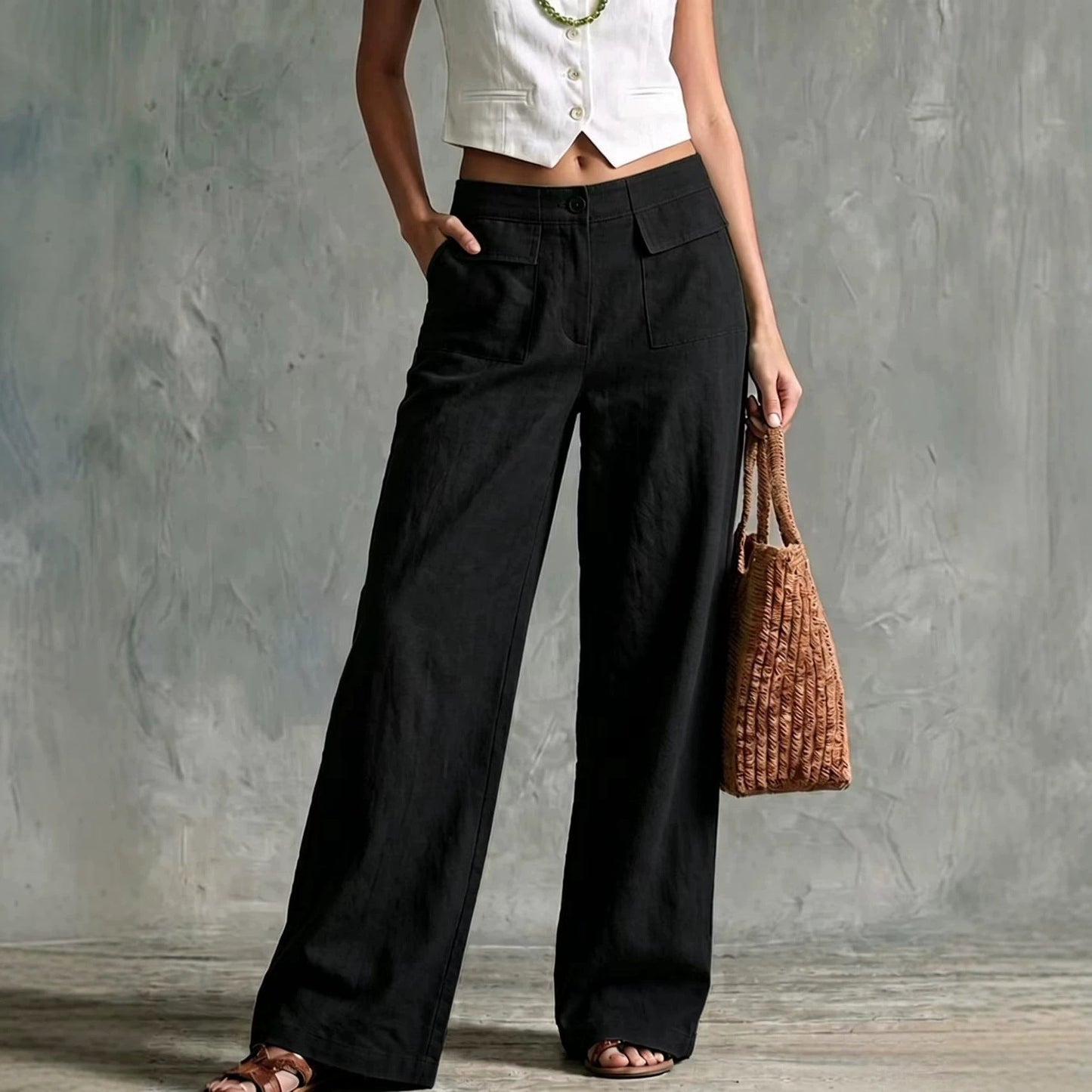Women's Solid Color Loose Fit Casual Pants - Elastic Waist Trousers for Daily Wear NorixaFashion.com
