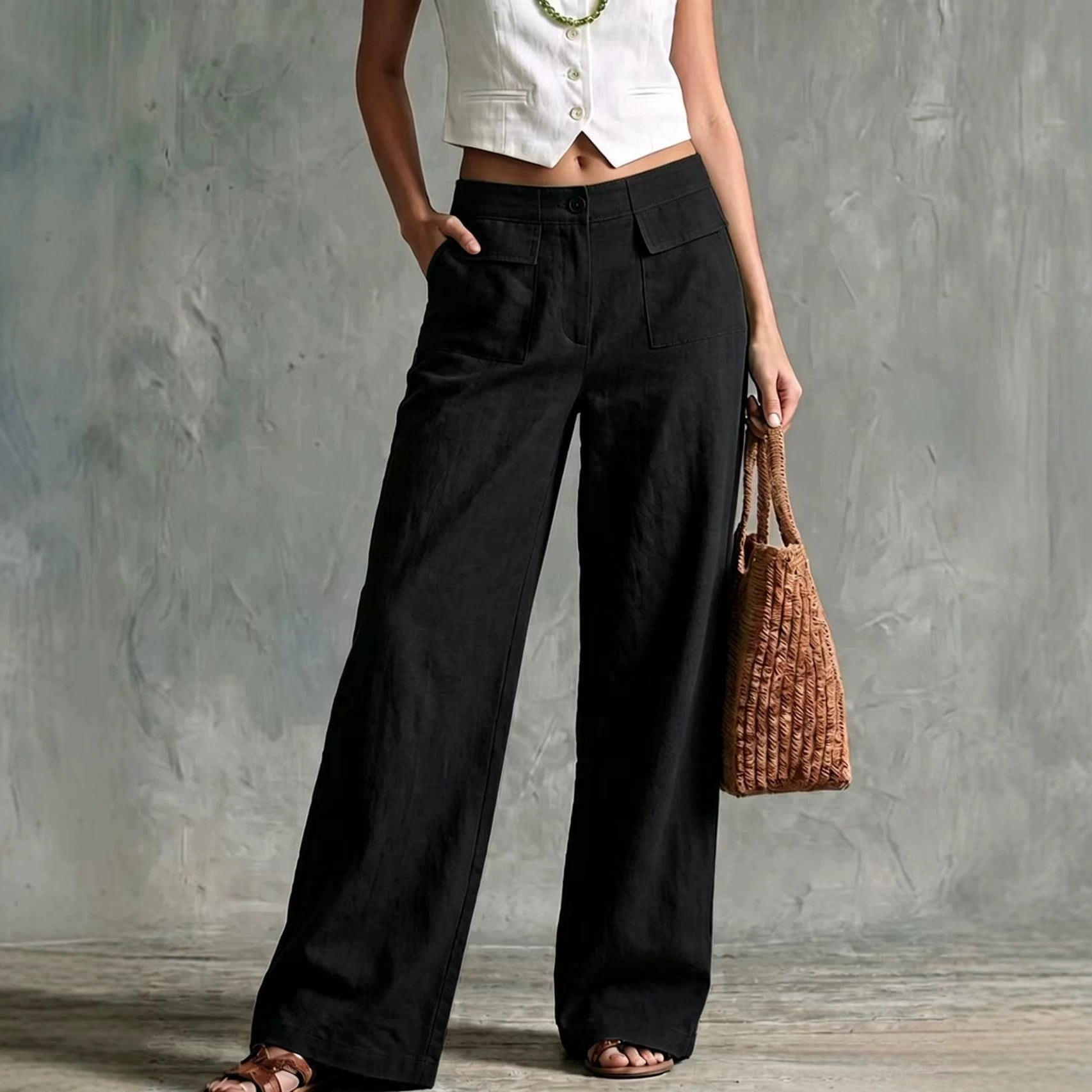 Women's Solid Color Loose Fit Casual Pants - Elastic Waist Trousers for Daily Wear NorixaFashion.com