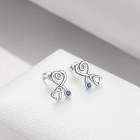 Sterling Silver Nurse Stethoscope with Blue Crystal Stud Earrings Jewelry Studs LadyShow.Store