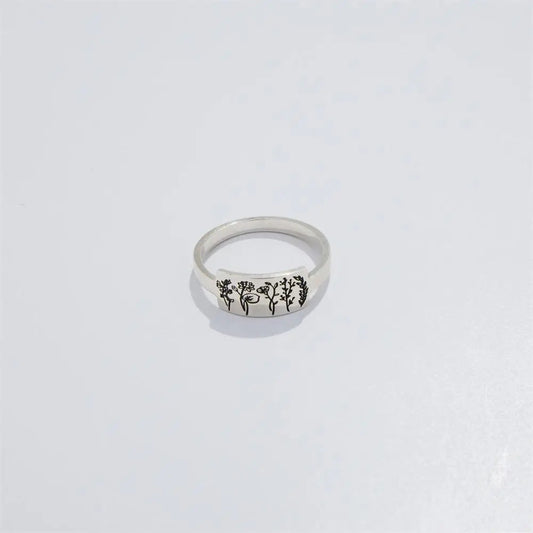 S925 Birth Flower Plant Nature Ring for Flower Lover as Gifts for Women LadyShow.Store