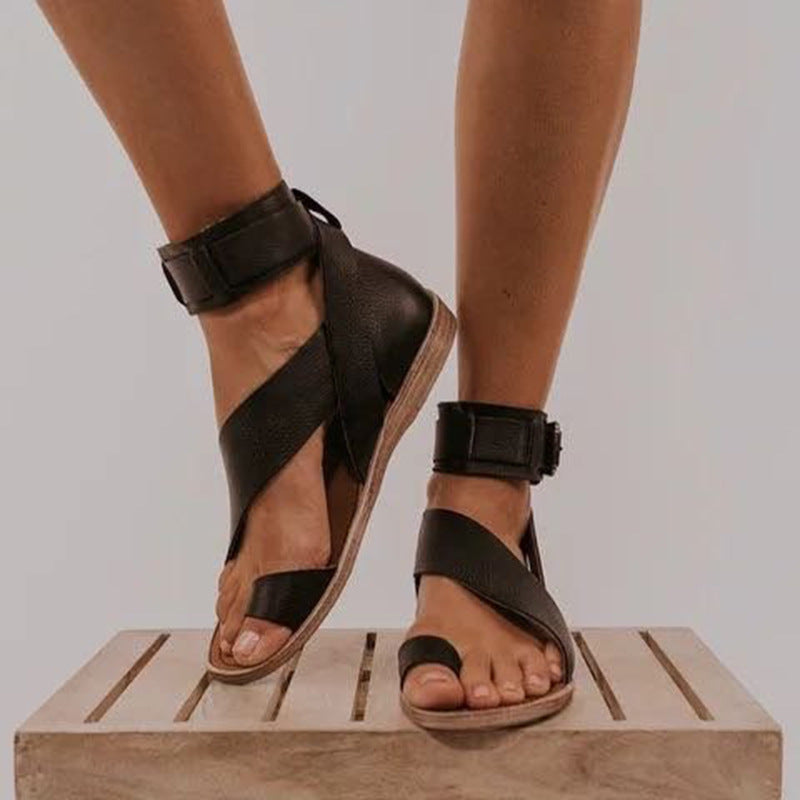 Plus Size Roman Style Women's Buckle Toe Slippers Flat Sandals LadyShow.Store
