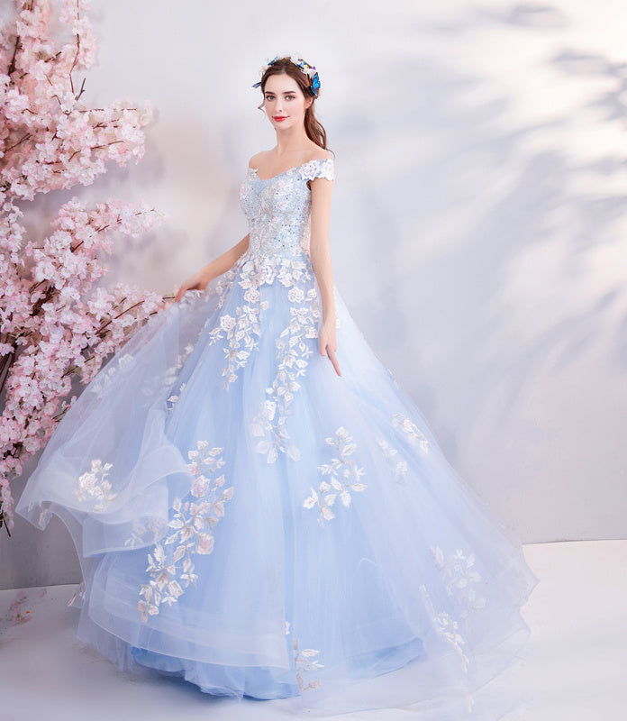 Blue Flowers Bride Wedding Toast Art Test Wedding Evening Dress LadyShow.Store