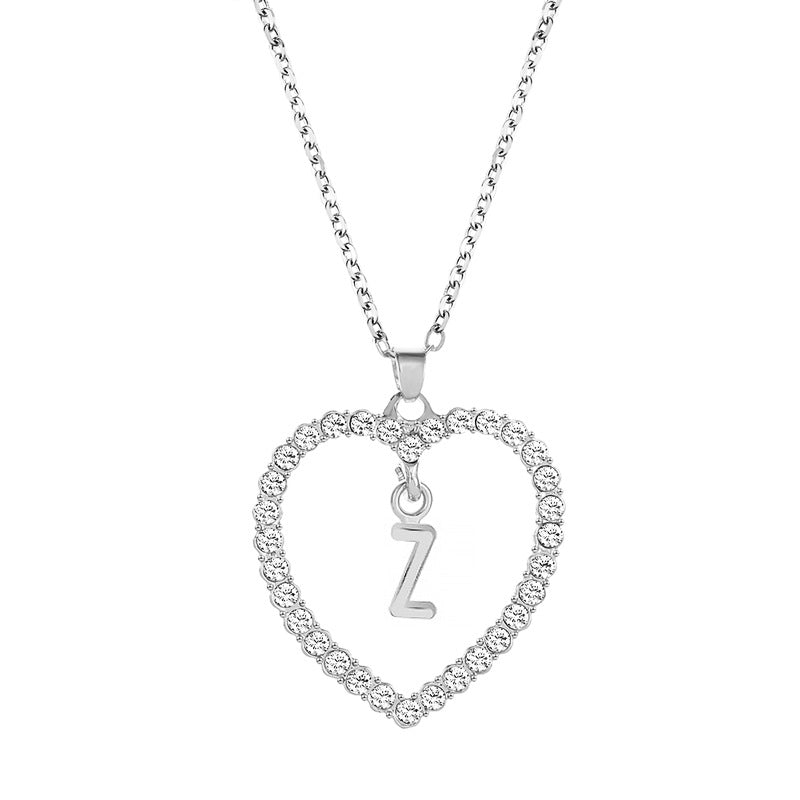Womens Stylish & Minimalist Diamond-Encrusted 26-Letter Heart Pendant Necklace LuxuryLifeWay Online Store