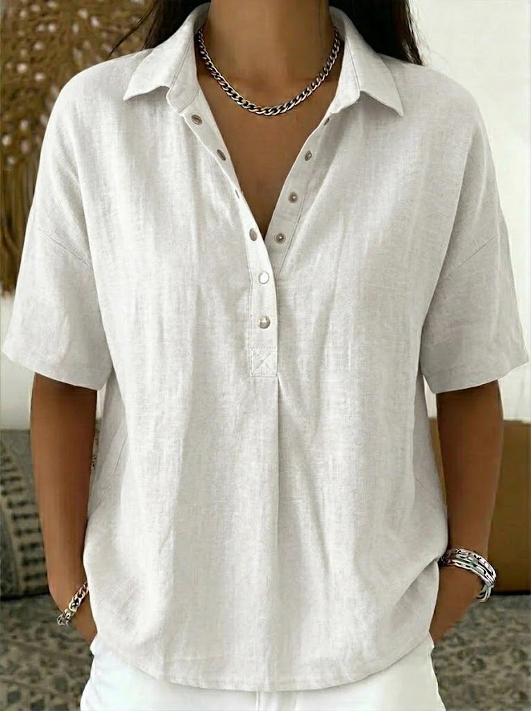 Summer Short-sleeved Shirt Button Pullover Top Fashion Casual Women's Clothing NorixaFashion.com