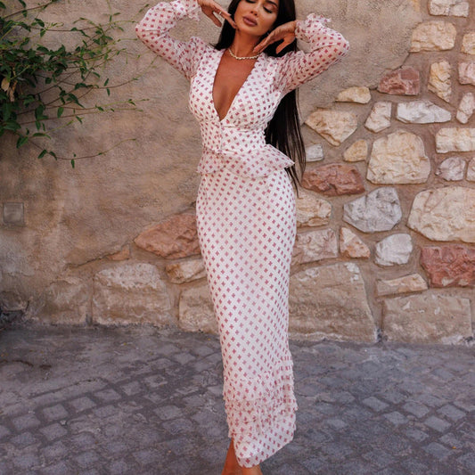 Cross Print Two-Piece Peplum Set NorixaFashion.com