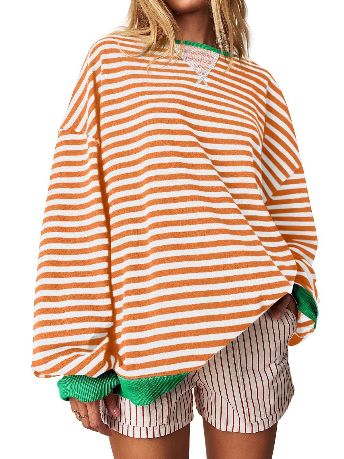 Women's Striped Embroidered Stitching Color-inserted Pullover Sweater CJD