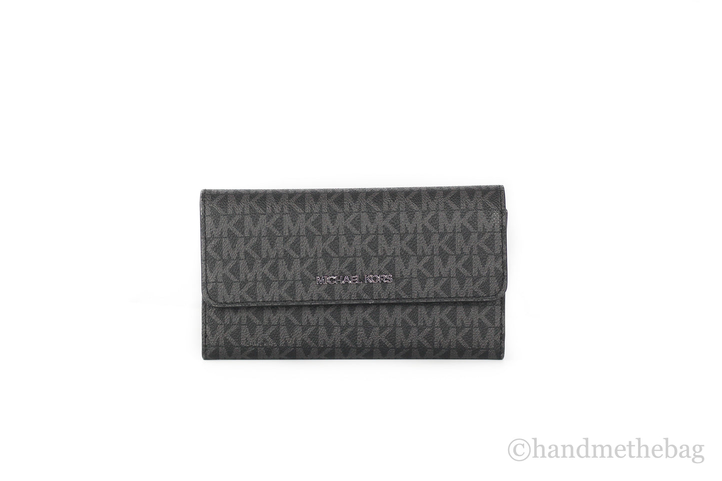 Michael Kors Jet Set Travel Black Logo Large Trifold Wallet LadyShow.Store