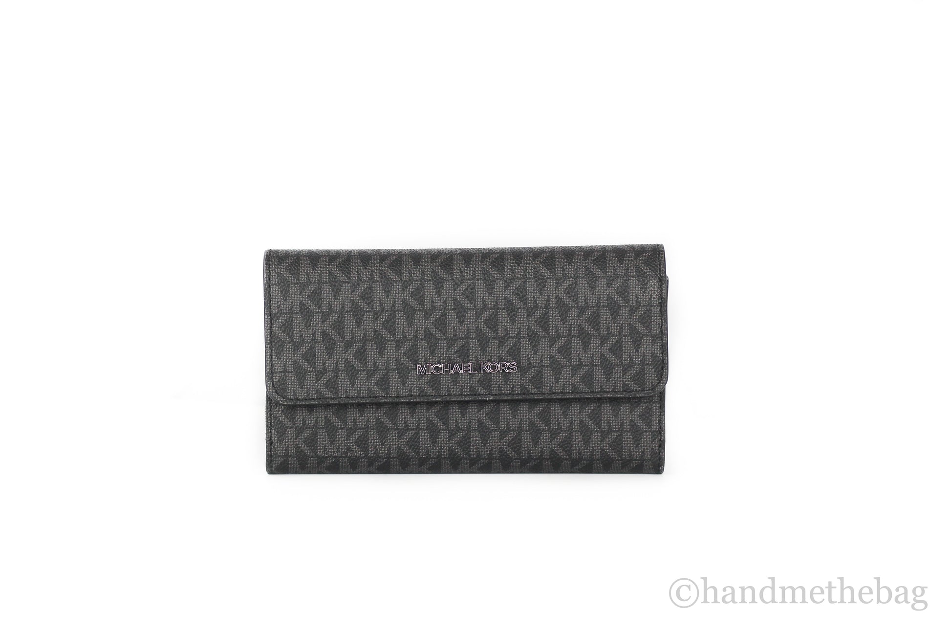 Michael Kors Jet Set Travel Black Logo Large Trifold Wallet LadyShow.Store