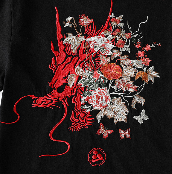 Summer Youth Embroidered Dragon T-Shirt for Men Pi-Mart