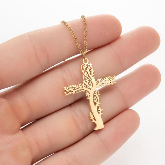 Tree Of Life Necklace Ladies Cross Clavicle Chain Jewelry CJD2
