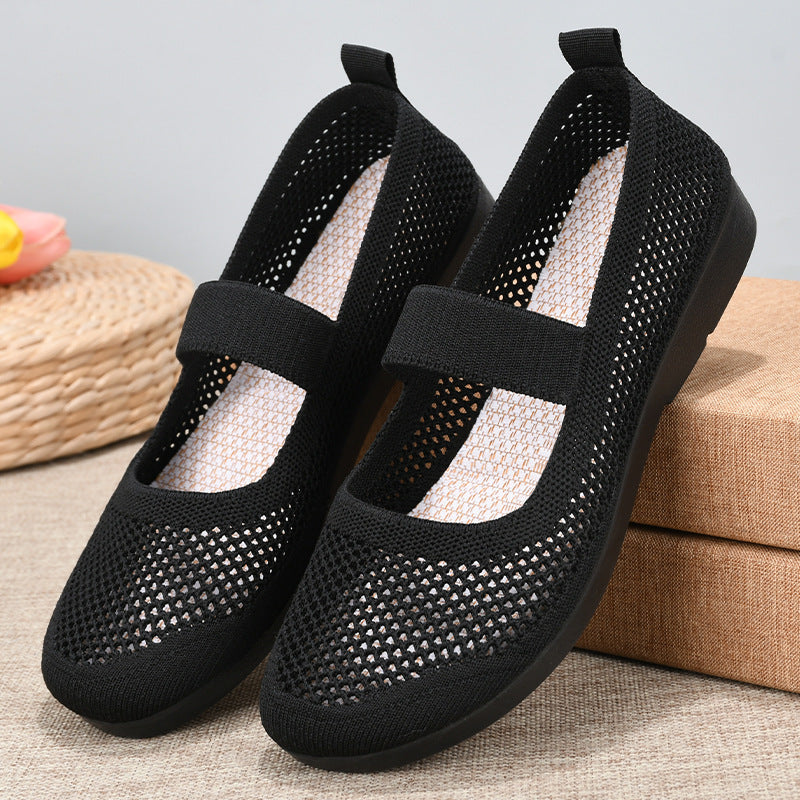 Breathable Woven Women's Casual Shoes - Lightweight Hollow Out Summer Mom Shoes with Soft PVC Sole (Black/Gray/Cyan/Apricot, Sizes 35-41) LadyShow.Store