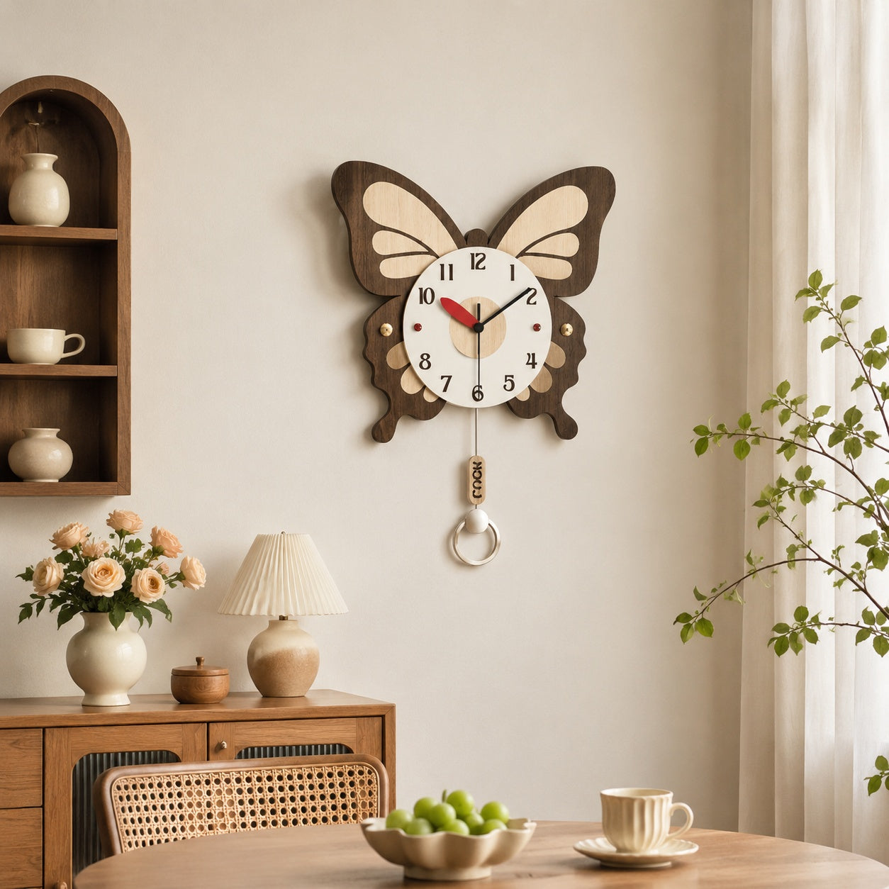 Large Butterfly Shaped Wall Timepiece Farmhouse Wood Decor Kitchen Entryway PearlNestDecor.com