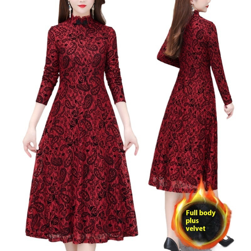 Fashion Personality Lace Velvet Dress Women NorixaFashion.com