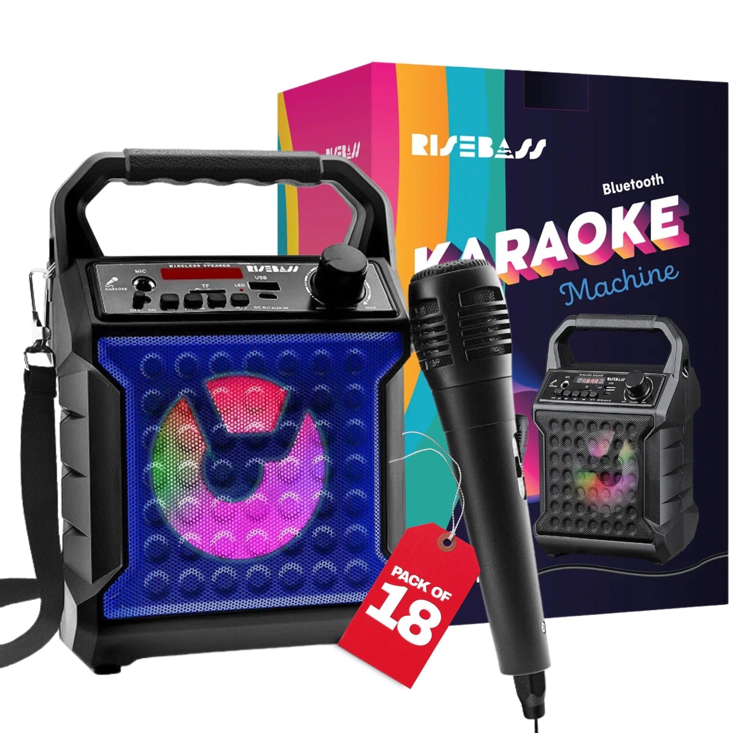 Risebass Portable Karaoke Machine with Microphone - Home Karaoke System with Party Lights for Kids and Adults - Rechargeable USB Speaker Set with FM Radio, SD/TF Card Support, and AUX-in LuxuryLifeWay Online Store