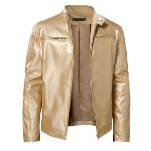Gentleman's Warm Zipper Cardigan Pocket Decorated Pu Leather Coat LadyShow.Store