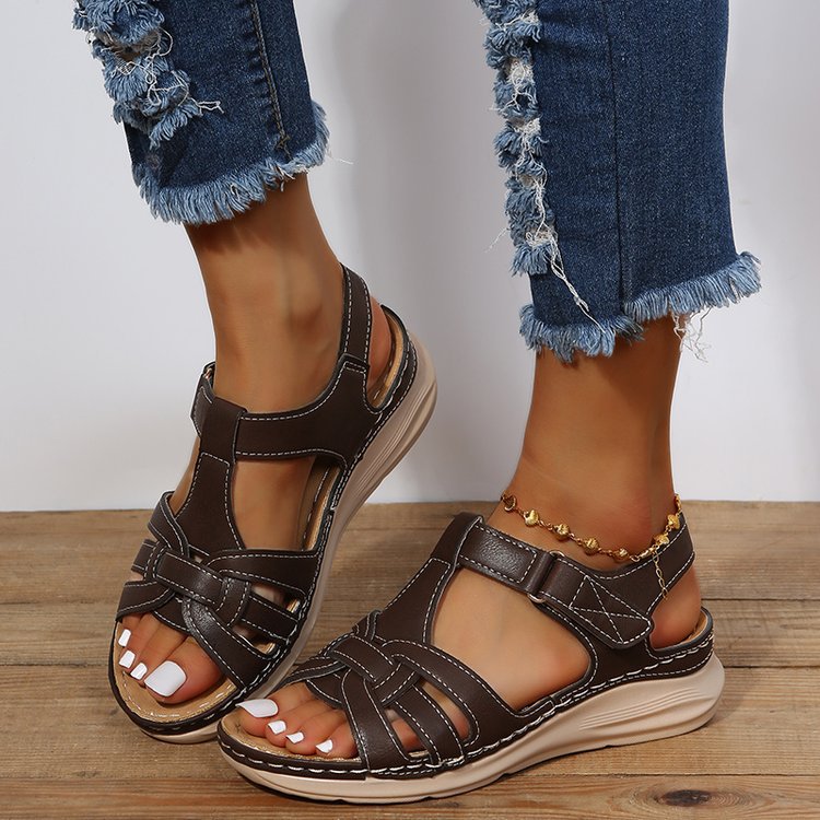 New European And American Wedge Stitching Light Hollow Large Size Sandals LadyShow.Store