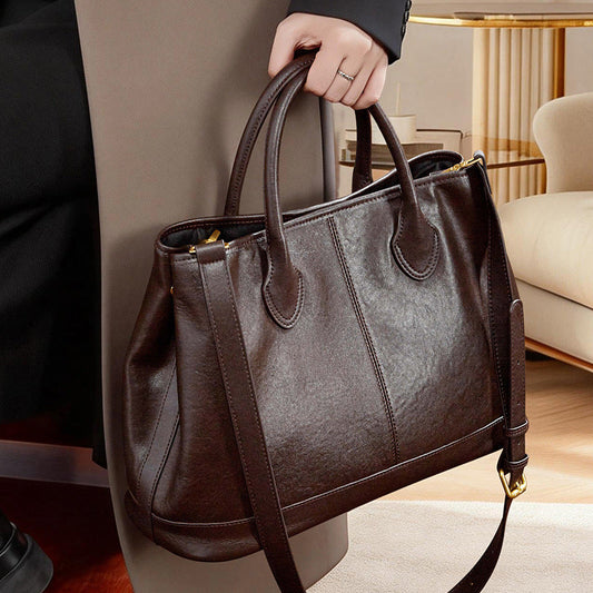 Simple High-Capacity Top-Grain Leather ToteCrossbody Bag For Women LadyShow.Store