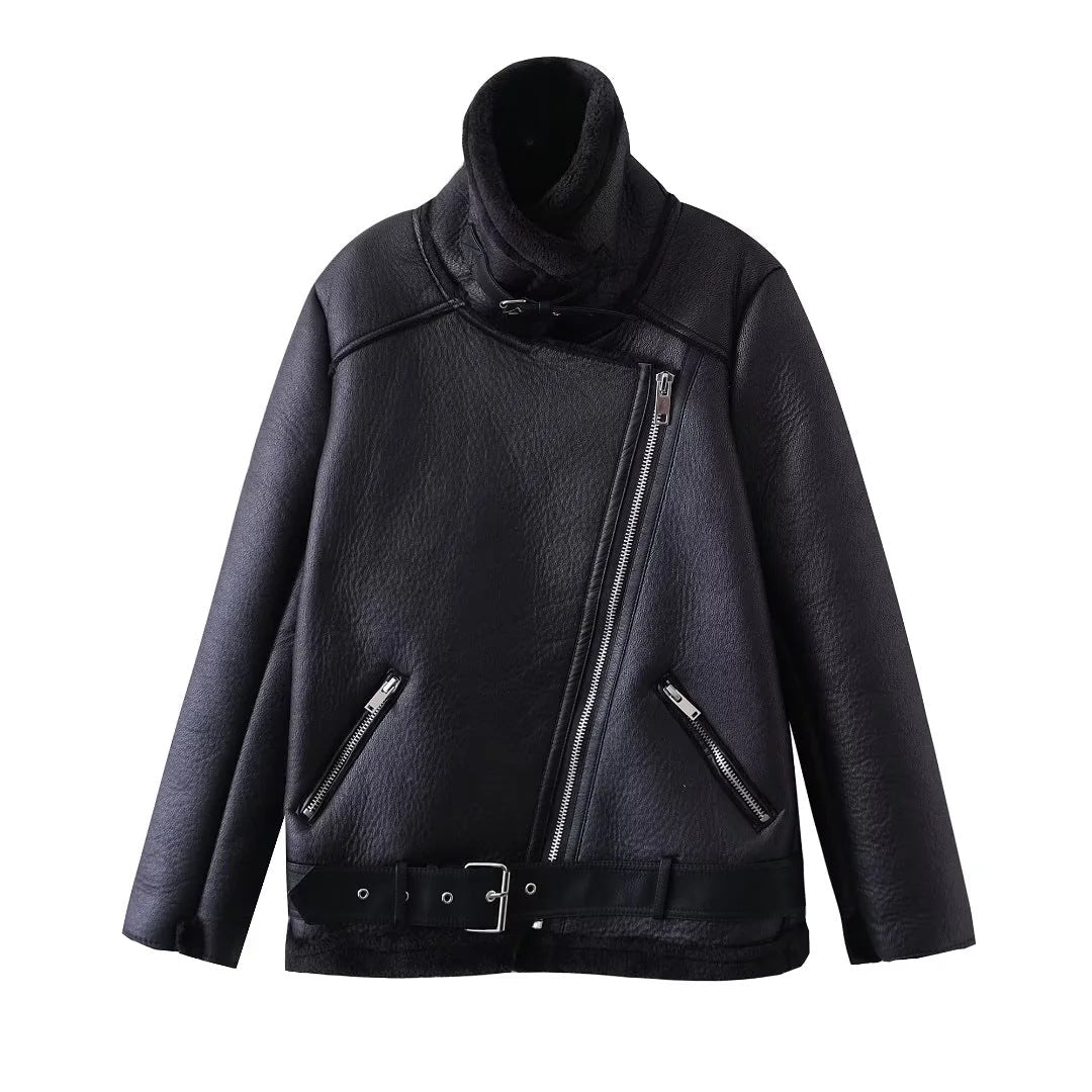 Burst Board Fur Integrated Lamb Fur Thick Warm Jacket Motorcycle LadyShow.Store