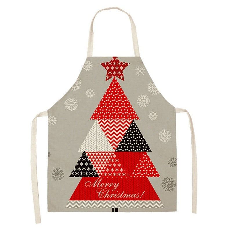 Christmas Deer Art Pattern Female Cleaning Home Cooking Kitchen Apron Chef Ear Cotton Linen PearlNestDecor.com