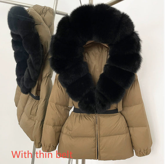 Oversized Real Fox Fur Collar Hooded White Duck Down Jacket Best YouTube Store