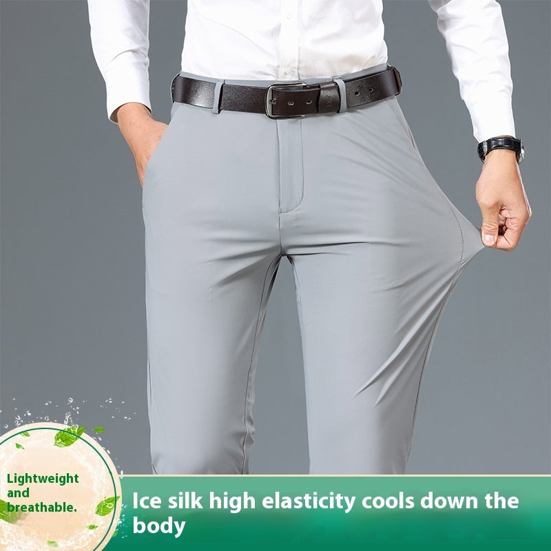 Men's High Elastic Jinammonia Ice Silk Casual Pants NorixaFashion.com
