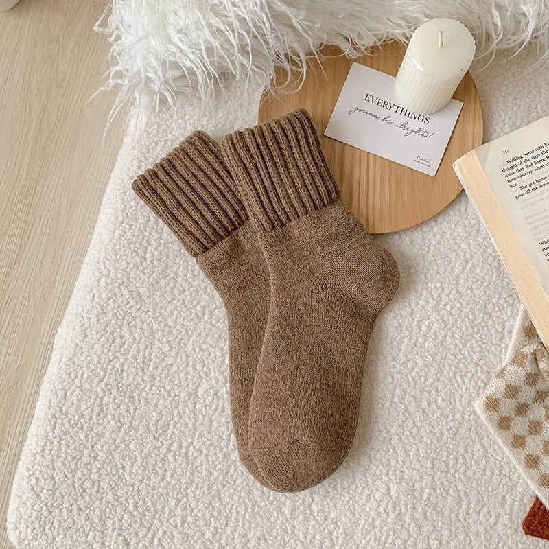 Ins Knitted Socks Winter Warm Thickened Solid Loop Socks High Ribbed Sweat-absorbent Floor Sock Best YouTube Store