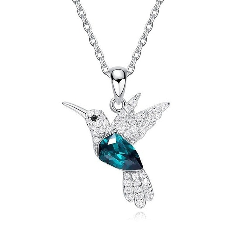 Hummingbird Jewelry Set Silver Plated Chain Necklace Stud LadyShow.Store