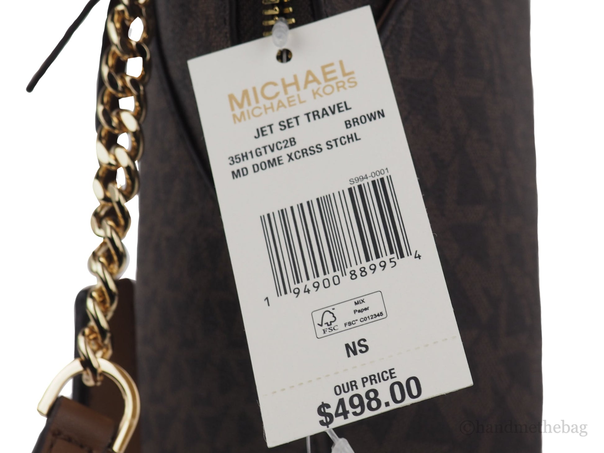 Michael Kors Jet Set Travel Medium Brown Signature PVC Dome X Cross Satchel Bag LadyShow.Store