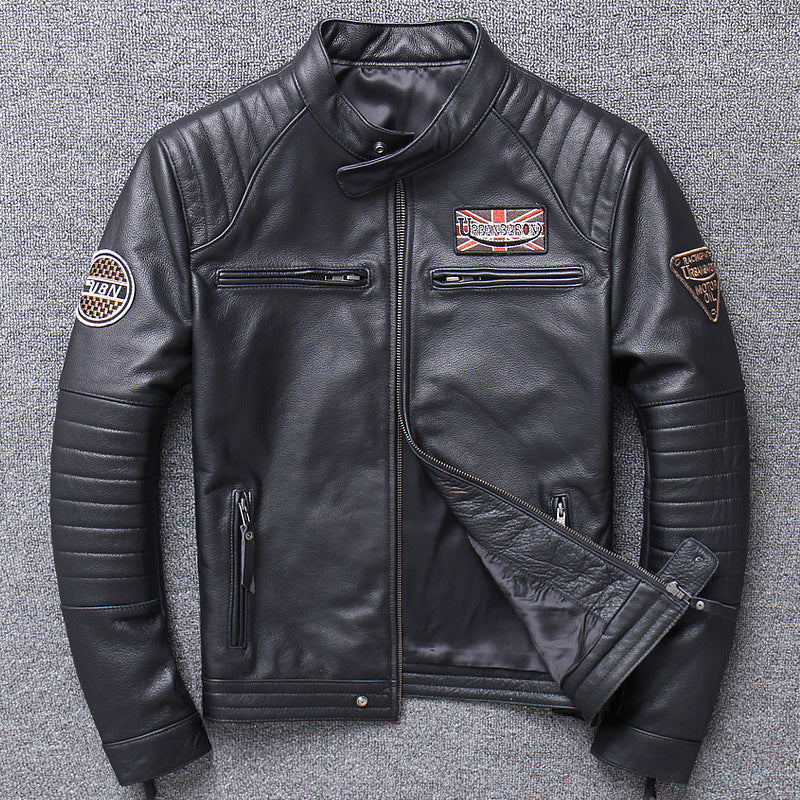 Men's Genuine Leather Motorcycle Jacket - Slim Fit Design Pi-Mart