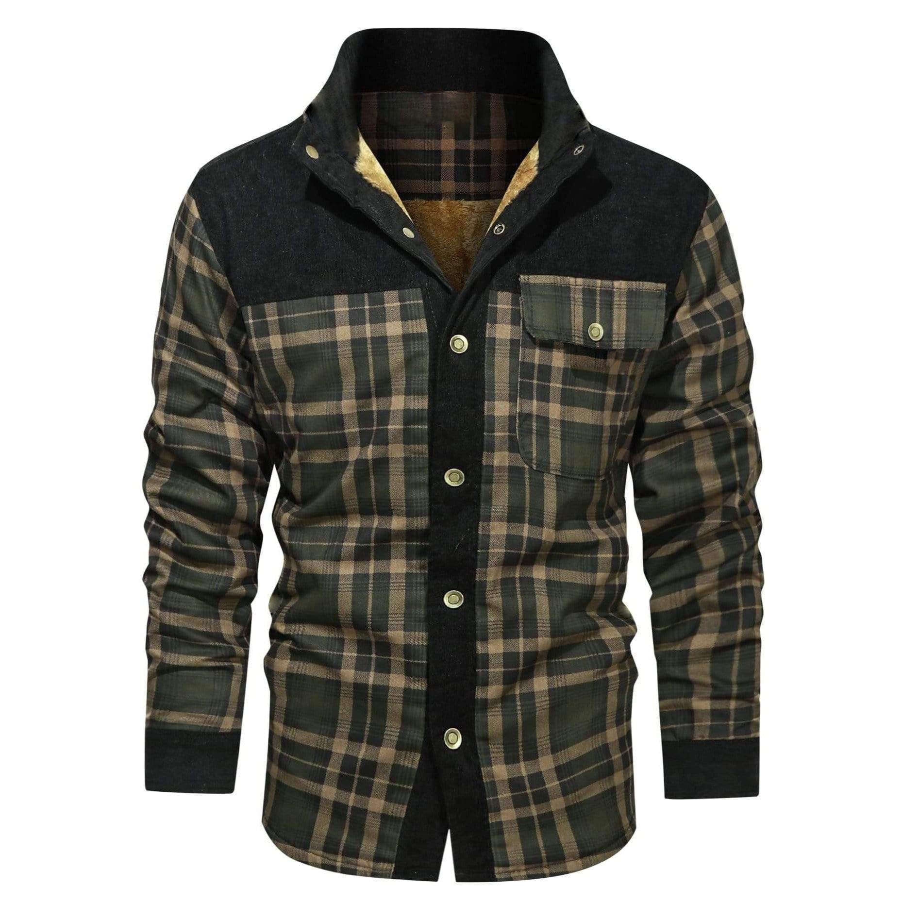2022 Men's Plus Size Thick Corduroy Plaid Jacket Pi-Mart