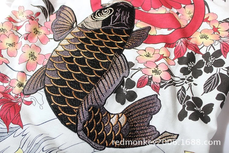 Embroidered Koi Fish T-shirt in Chinese Style Pi-Mart