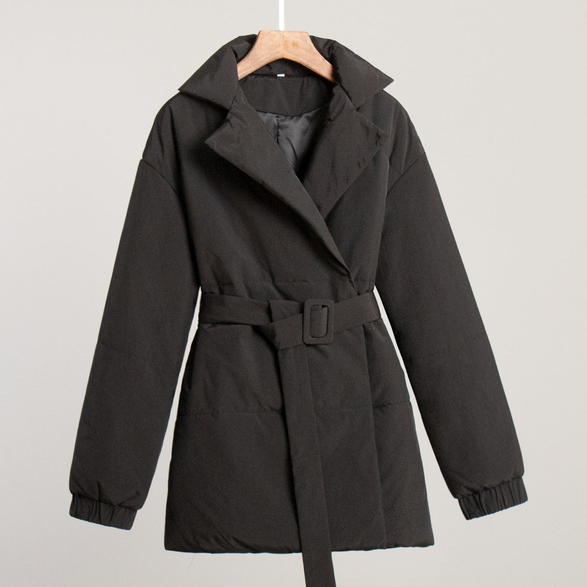 New Thickened Slimming Cinched Cotton-padded Coat Solid Color Belt Cotton Coat Jacket LuxuryLifeWay Online Store