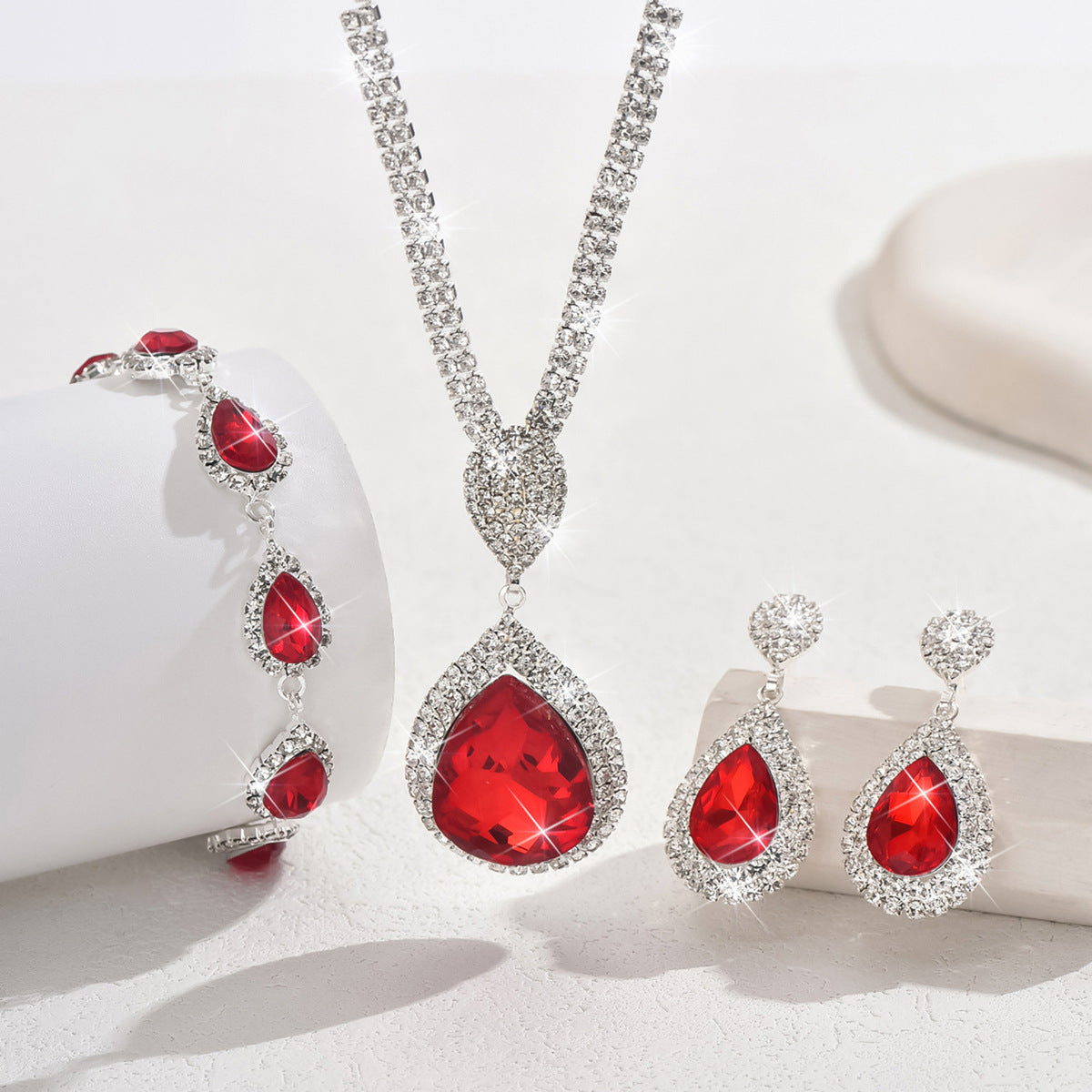 Red Sapphire Blue Water Drop Pendant Affordable Luxury Style Design Niche Trendy Suit LadyShow.Store