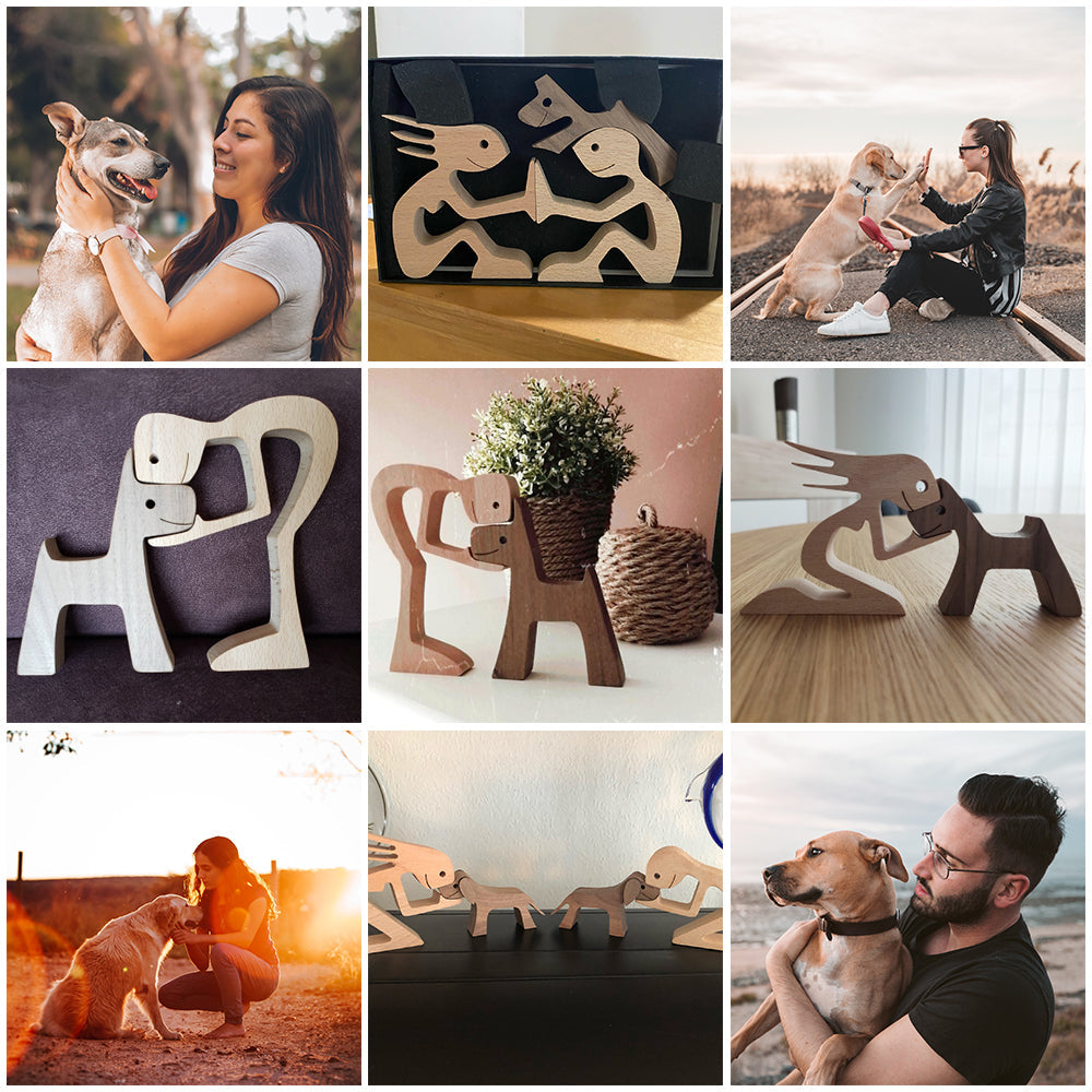 DIY Figurine Wood Dog Ornament Sculpture Home Decoration A Man A Dog Wood Sculpture Christmas Gifts Model Decor PearlNestDecor.com