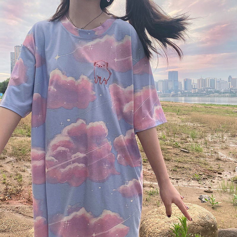 Summer Embroidery Piggy T-Shirt for College Girls Pi-Mart