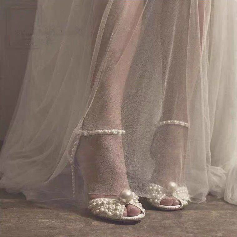 Fish Mouth Pearl Sandals Bridal Wedding Shoes Women LadyShow.Store